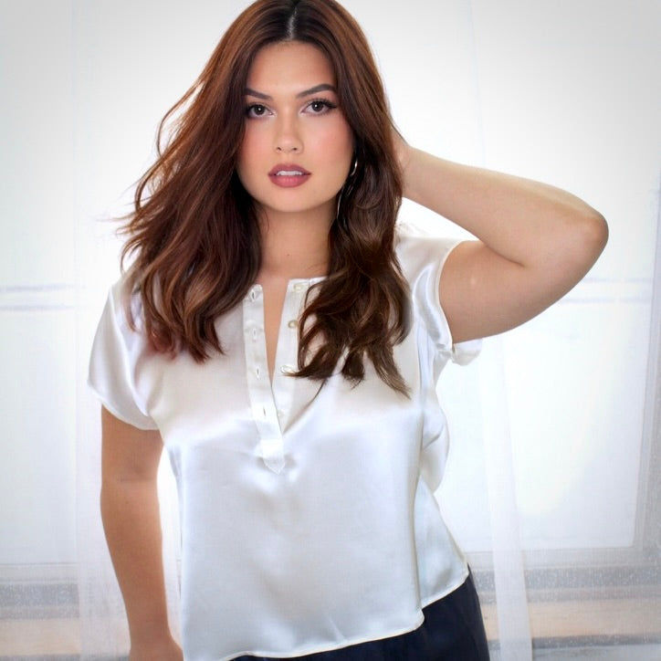 White Silk Cap Sleeve Top - Silk Blvd Sleepwear