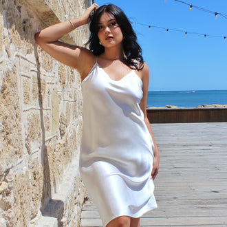 Amber Silk Midi Slip Dress – White - Silk Blvd Sleepwear