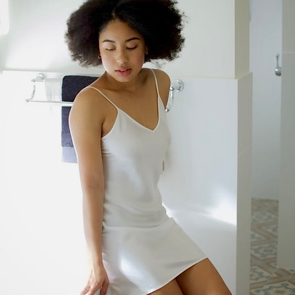 Stella Silk Mini Slip Dress – White - Silk Blvd Sleepwear
