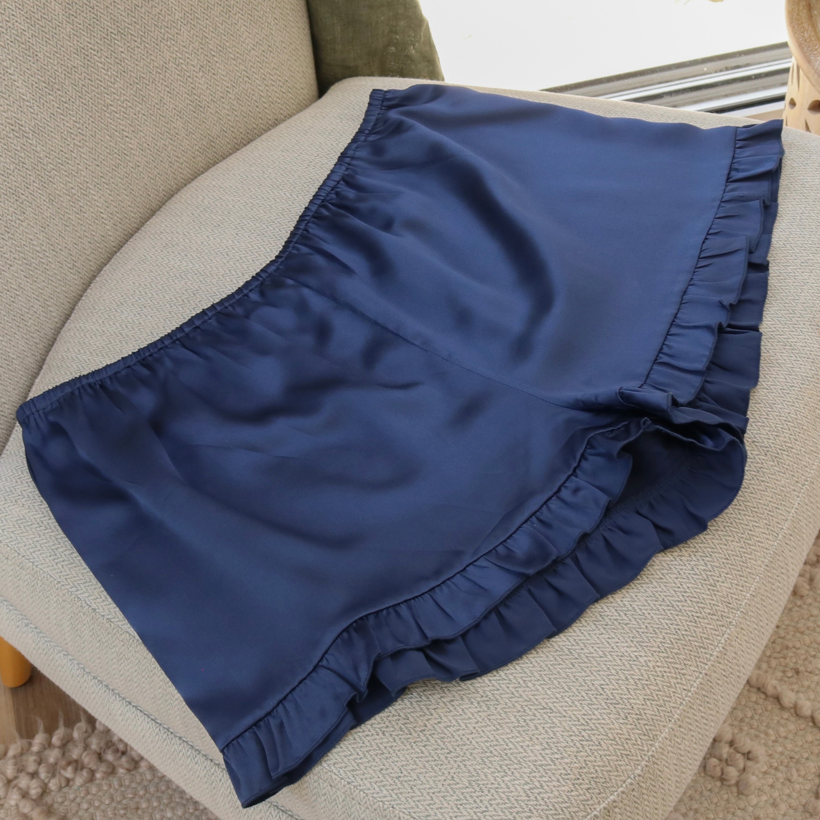 Audrey Blue Frill Shorts - Silk Blvd Sleepwear