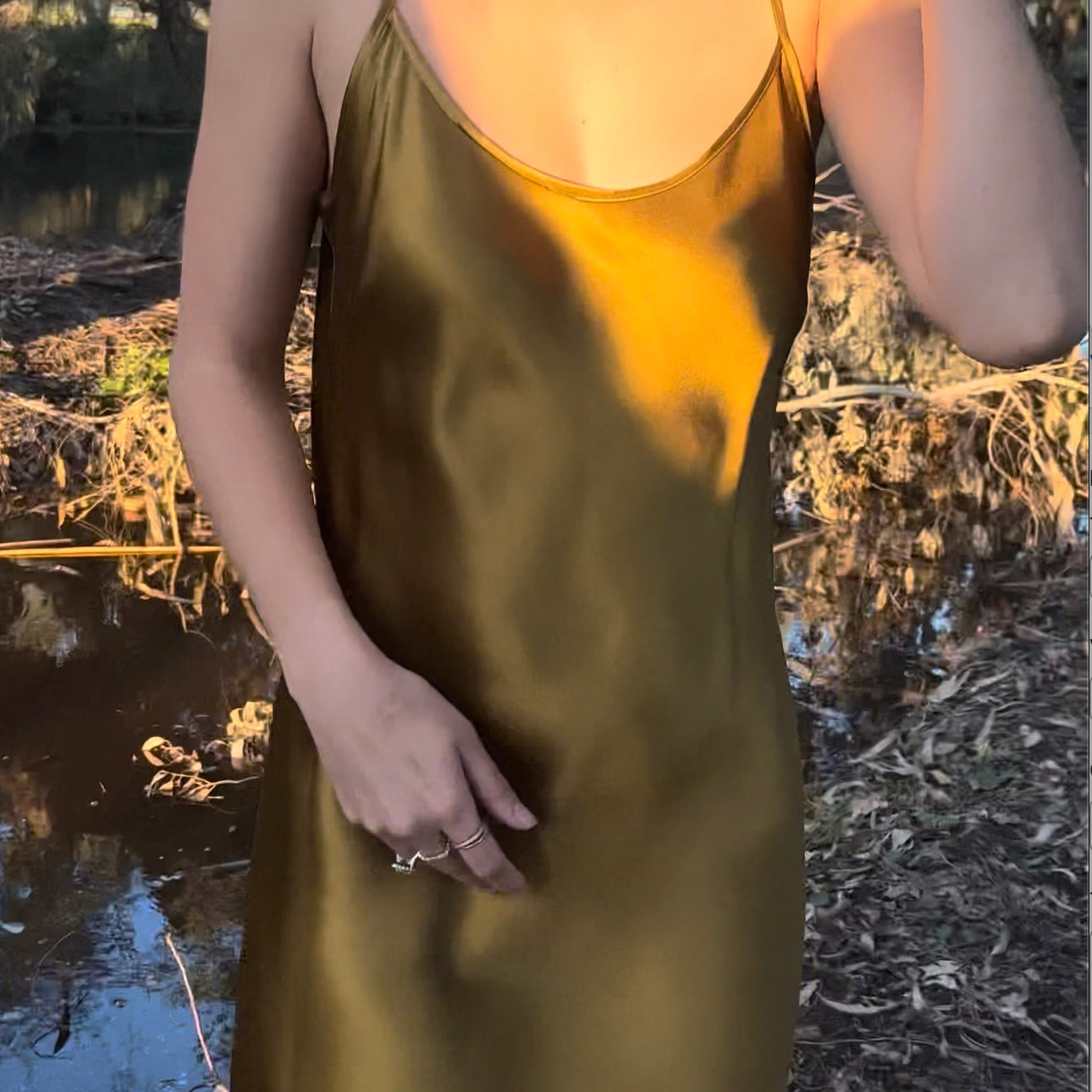 Aisha Silk Midi Slip Dress - Gold