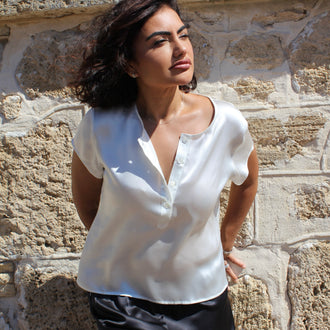 White Silk Cap Sleeve Top - Silk Blvd Sleepwear