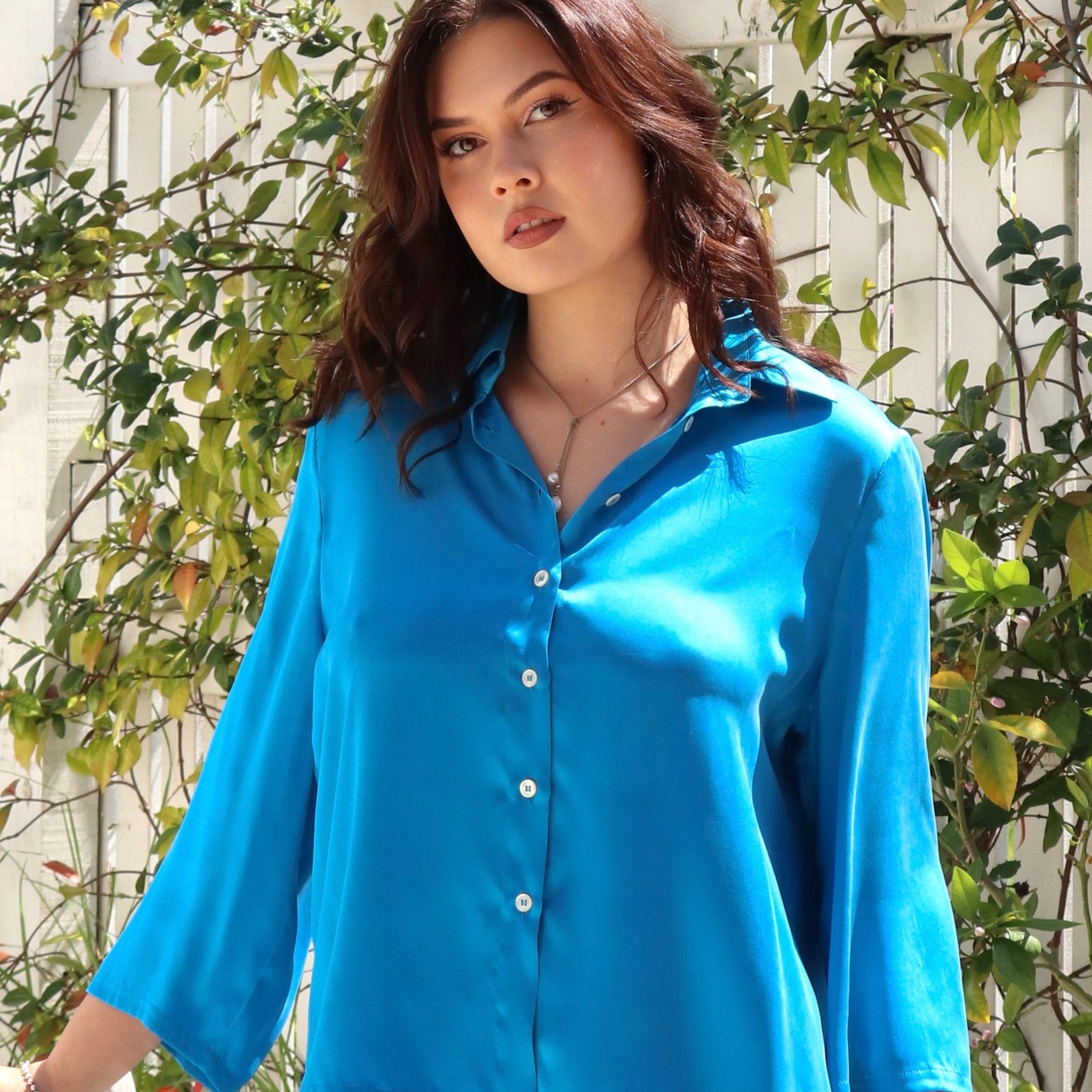 Flora Electric Blue Pyjama set - Silk Blvd Sleepwear