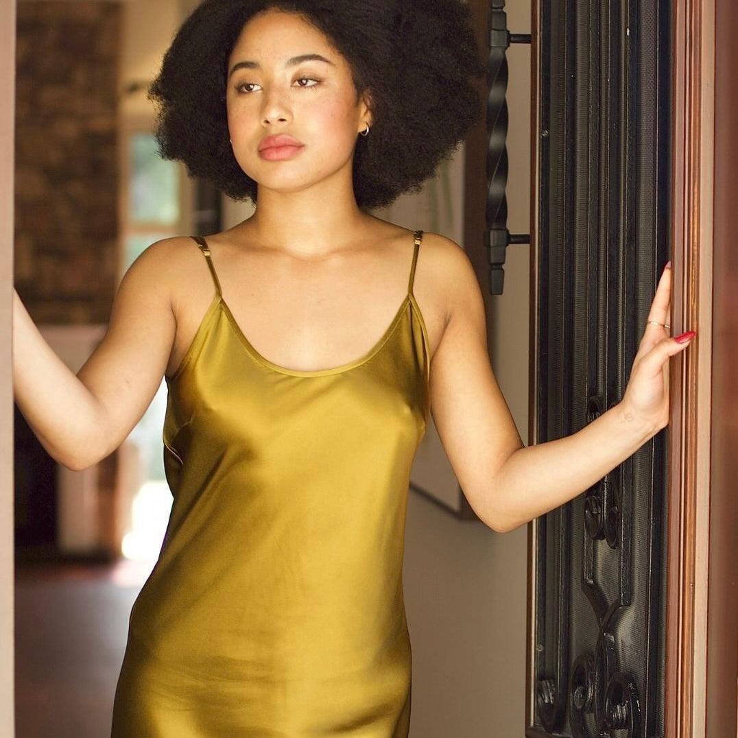 Aisha Silk Midi Slip Dress - Gold (SOLD OUT TEST) - Silk Blvd Sleepwear